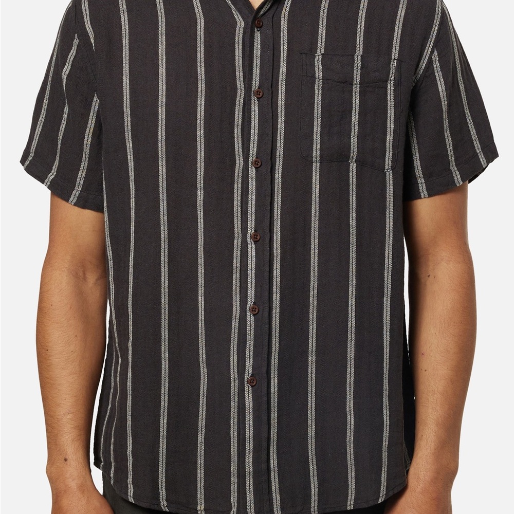 Katin black and button down shirt with stripes